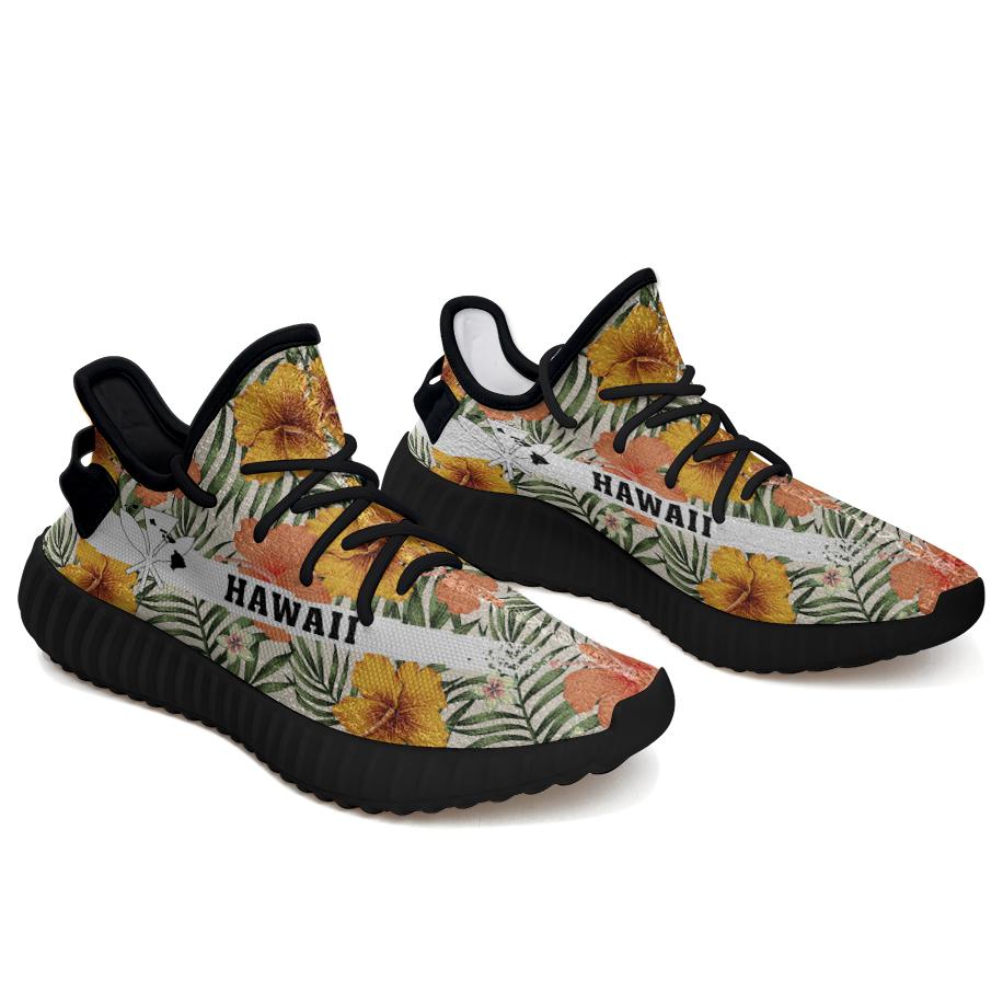 Hawaiian Sneakers YZ Tropical Flowers Hibiscus Pink Yellow Black - Polynesian Pride