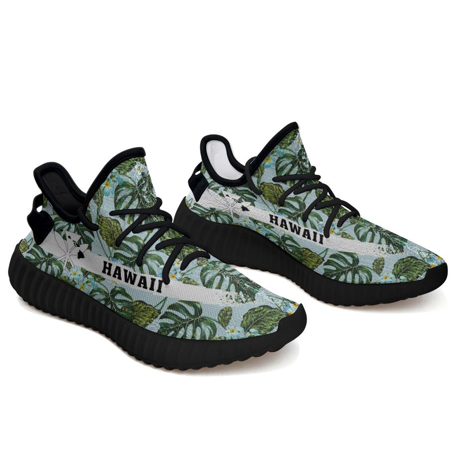 Hawaiian Sneakers YZ Tropical Flowers Monstera Leaf Black - Polynesian Pride