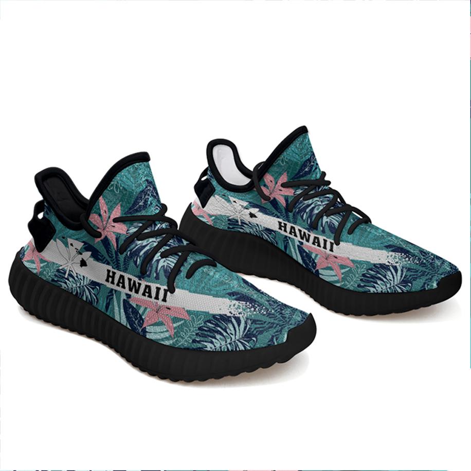 Hawaiian Sneakers YZ Tropical Monstera Leaf Blue Black - Polynesian Pride