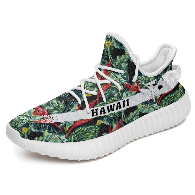 Hawaiian Sneakers YZ Tropical Monstera Leaf Green White - Polynesian Pride