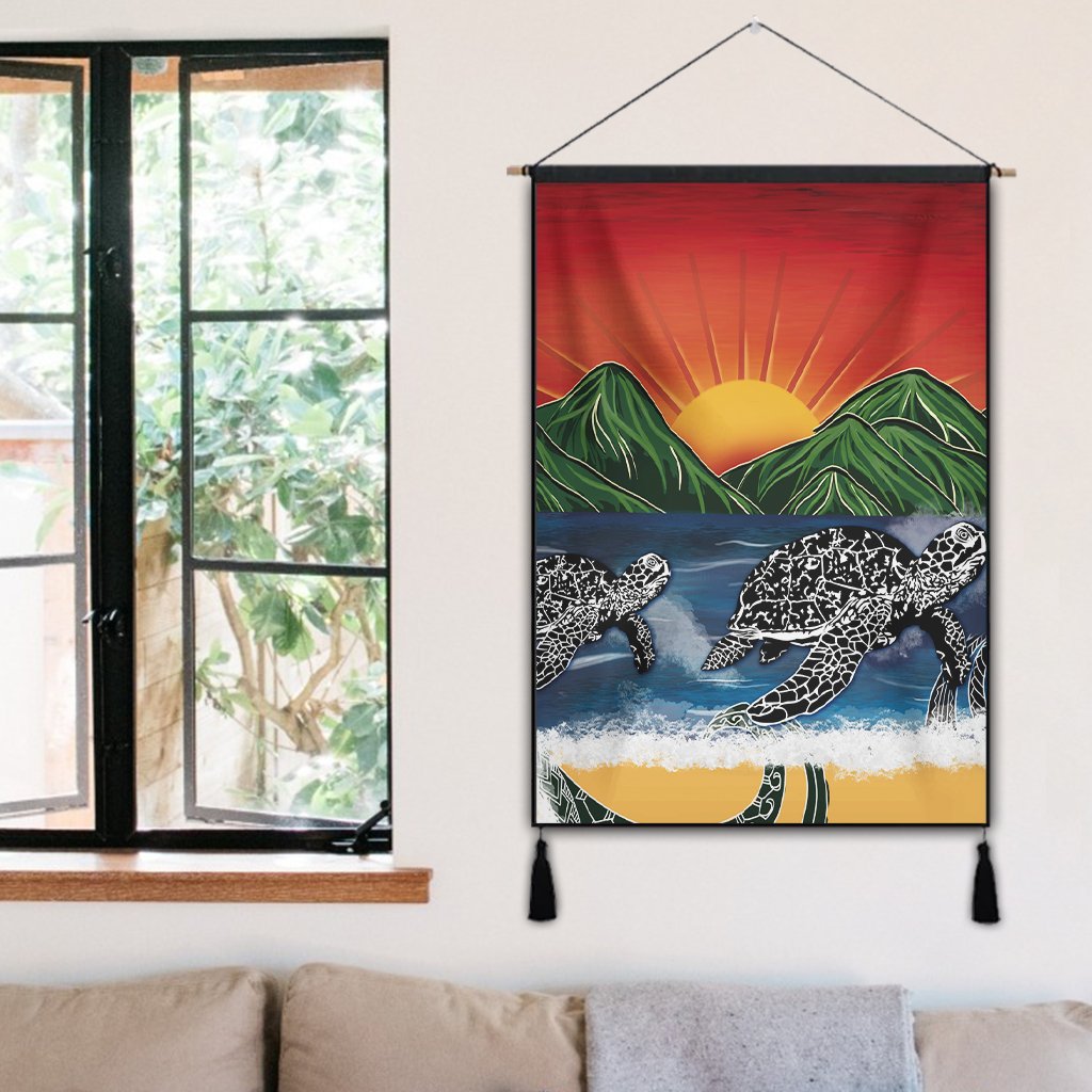 Hawaiian Sunset Ocean Turtle Hanging Poster - AH - Polynesian Pride
