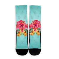 Hawaiian Tropical Strelitzia Hibiscus Plumeria Centre Crew Socks - AH - Polynesian Pride