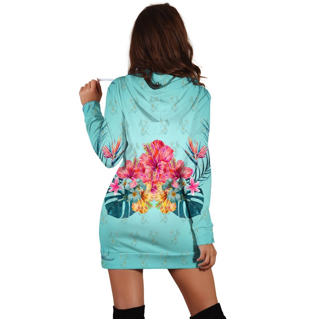 Hawaiian Tropical Strelitzia Hibiscus Plumeria Centre Hoodie Dress - AH - Polynesian Pride