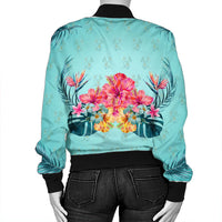 Hawaiian Tropical Strelitzia Hibiscus Plumeria Centre Bomber Jacket - AH - Polynesian Pride