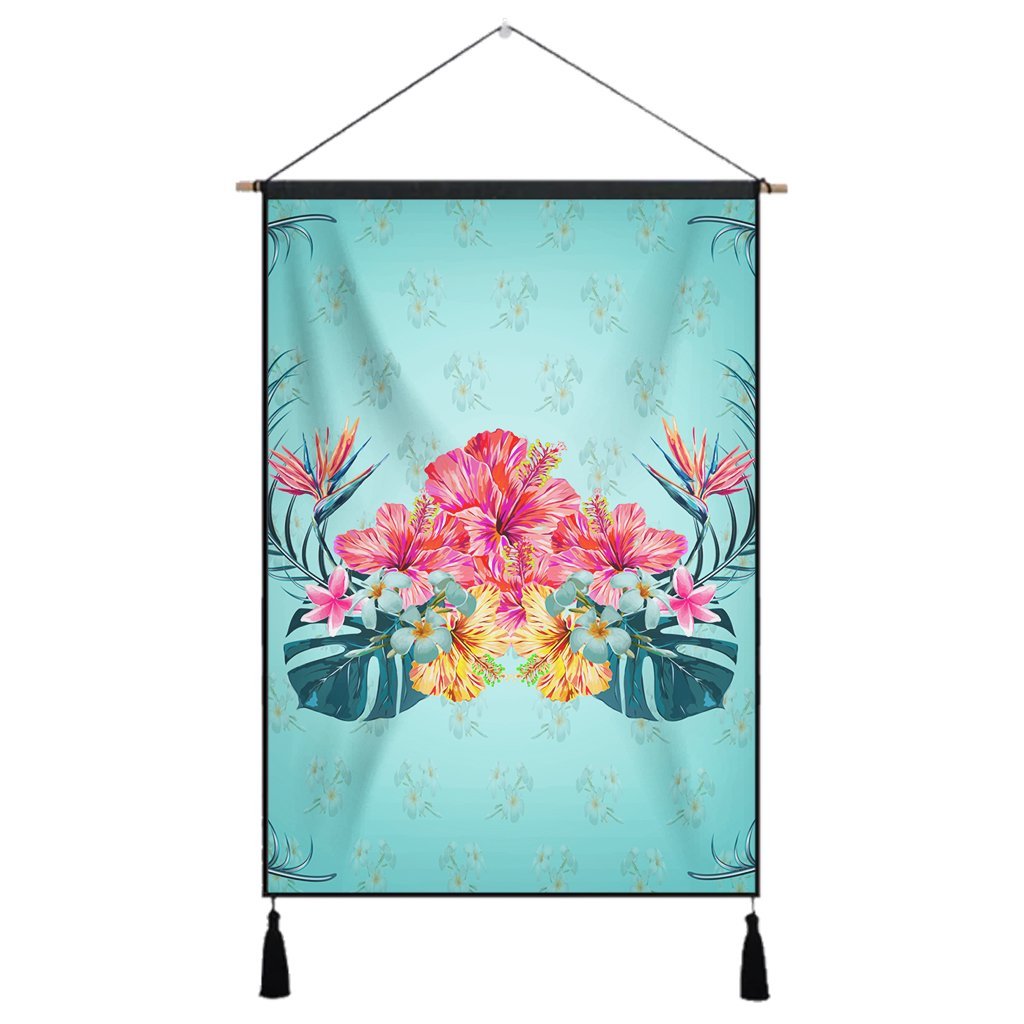 Hawaiian Tropical Strelitzia Hibiscus Plumeria Centre Hanging Poster - AH Hanging Poster Cotton And Linen - Polynesian Pride