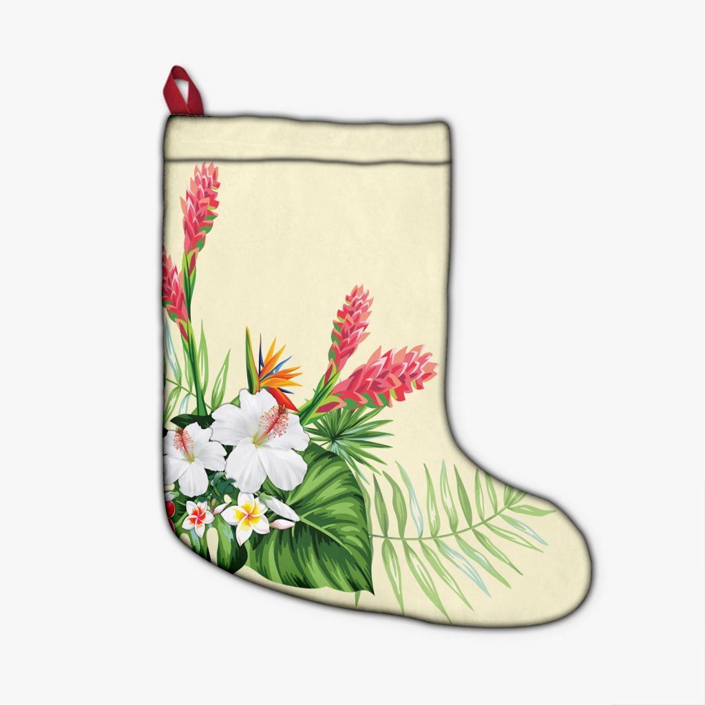 Hawaiian Tropical Wonderful Hibiscus Plumeria Strelitzia Christmas Stocking - AH Christmas Stocking 26 X 42 cm Black - Polynesian Pride