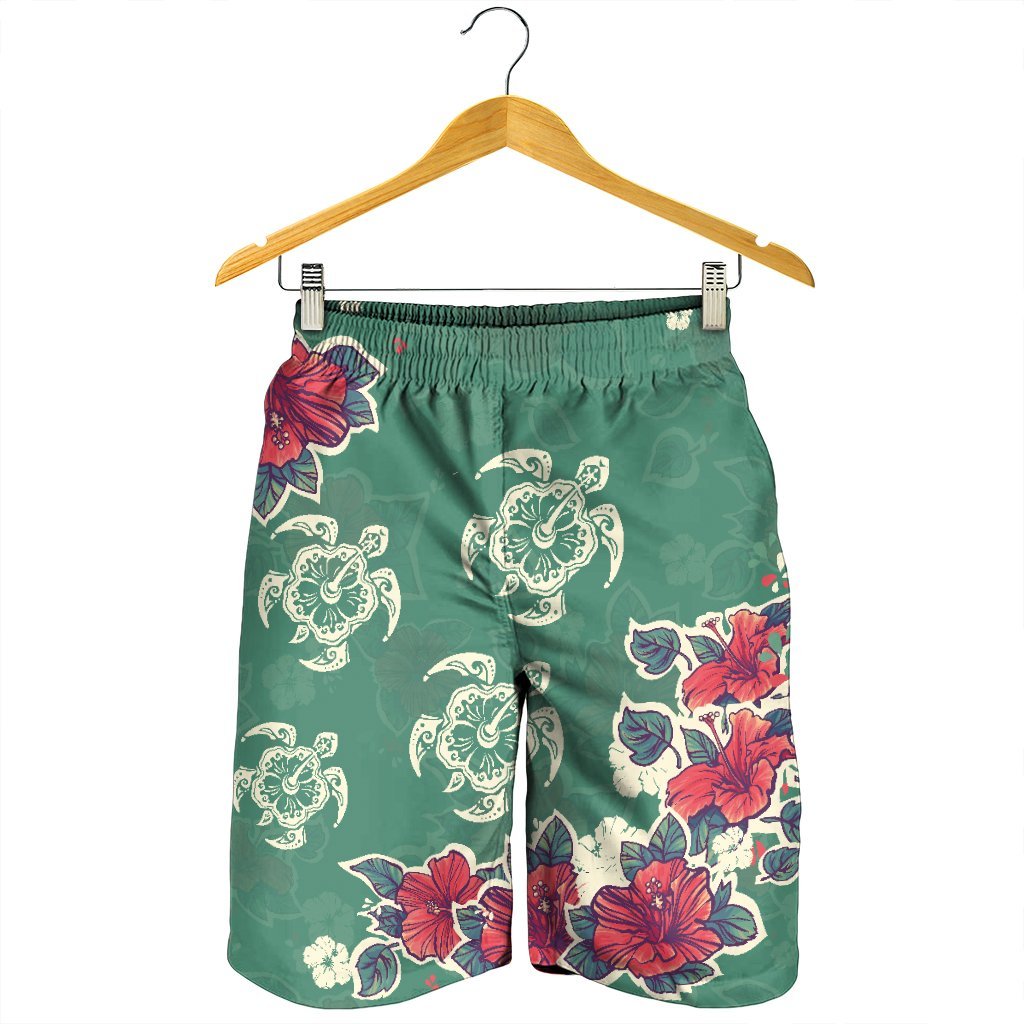 Hawaiian Turtle And Colorful Hibiscus Polynesian Men's Shorts - AH - Polynesian Pride