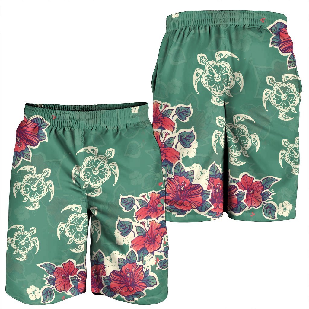 Hawaiian Turtle And Colorful Hibiscus Polynesian Men's Shorts - AH - Polynesian Pride