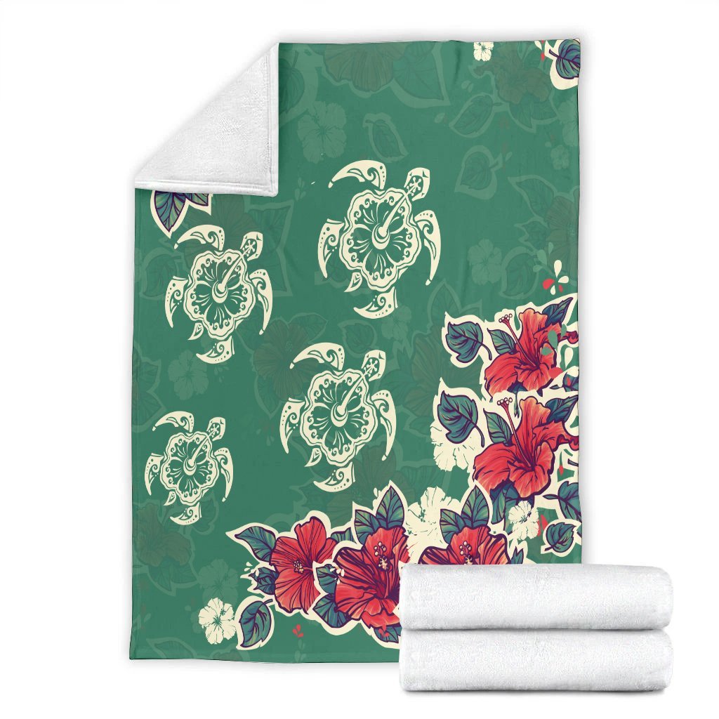 Hawaiian Turtle And Colorful Hibiscus Polynesian Premium Blankets - AH - Polynesian Pride
