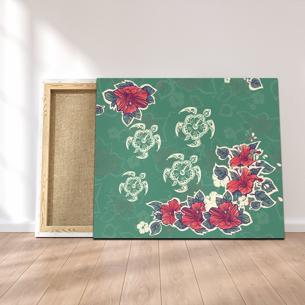 Hawaiian Turtle And Colorful Hibiscus Polynesian Canvas - AH Canvas Poly-cotton - Polynesian Pride