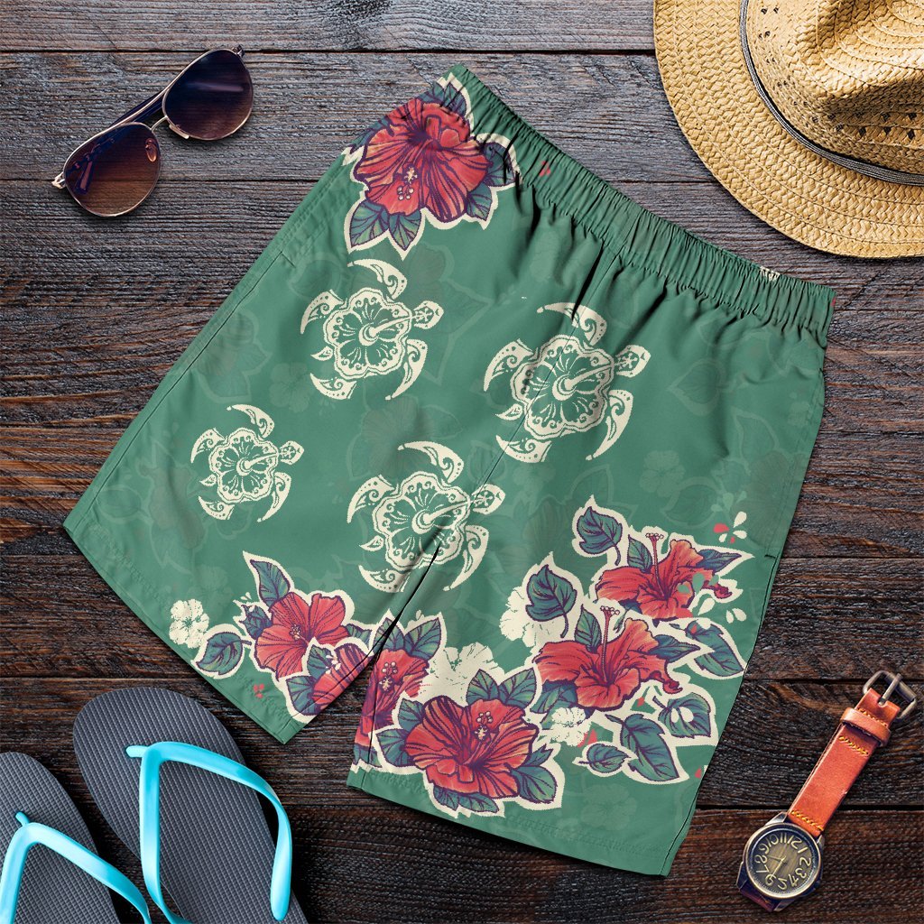 Hawaiian Turtle And Colorful Hibiscus Polynesian Men's Shorts - AH Art - Polynesian Pride