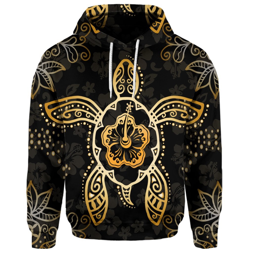 Custom Hawaiian Turtle and Hibiscus Polynesian Hoodie Gold - Polynesian Pride