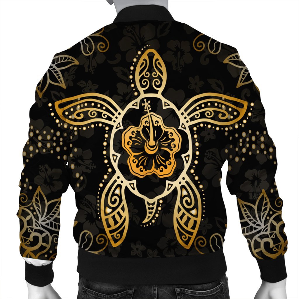 Hawaiian Turtle And Hibiscus Polynesian Bomber Jacket Gold - AH - Polynesian Pride
