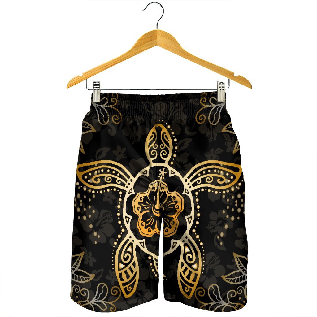 Hawaiian Turtle And Hibiscus Polynesian Men's Shorts Gold - AH - Polynesian Pride
