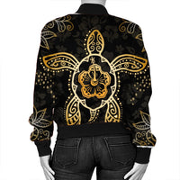 Hawaiian Turtle And Hibiscus Polynesian Bomber Jacket Gold - AH - Polynesian Pride