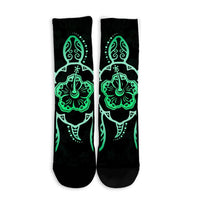 Hawaiian Turtle And Hibiscus Polynesian Crew Socks Green - AH - Polynesian Pride