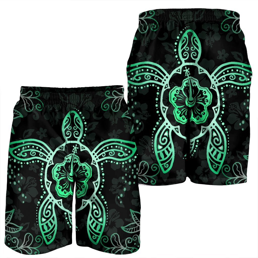 Hawaiian Turtle And Hibiscus Polynesian Men's Shorts Green - AH - Polynesian Pride