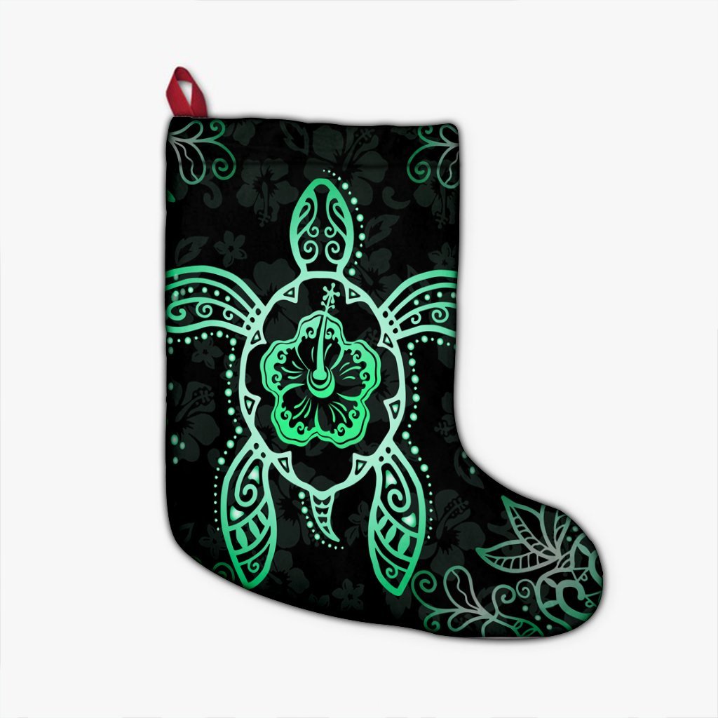 Hawaiian Turtle And Hibiscus Polynesian Christmas Stocking Green - AH Christmas Stocking 26 X 42 cm Black - Polynesian Pride