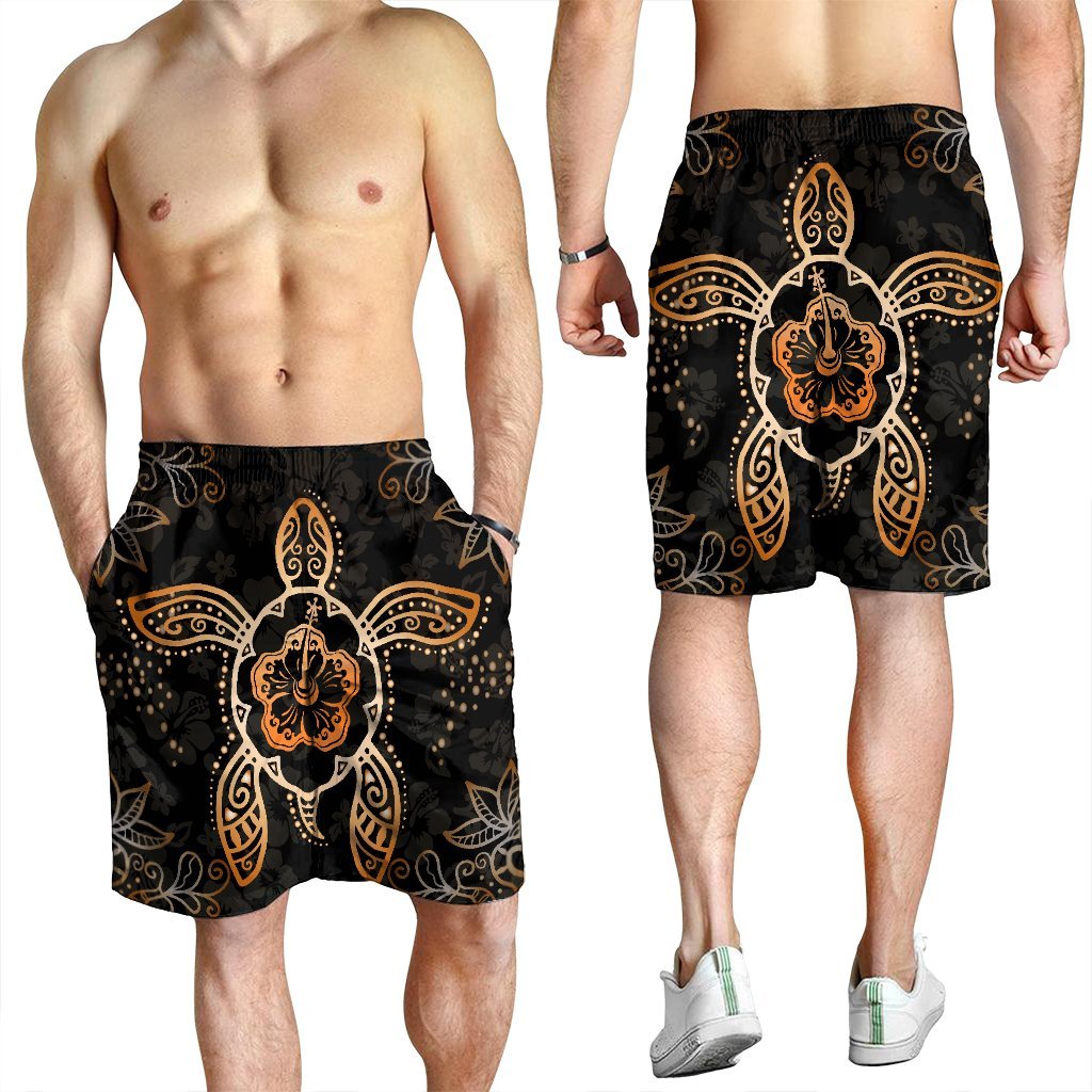 Hawaiian Turtle And Hibiscus Polynesian Men's Shorts Orange - AH - Polynesian Pride