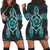 Hawaiian Turtle And Hibiscus Polynesian Hoodie Dress Turquoise - AH Black - Polynesian Pride