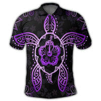 Hawaiian Turtle and Hibiscus Polynesian Polo Shirt Violet - Polynesian Pride