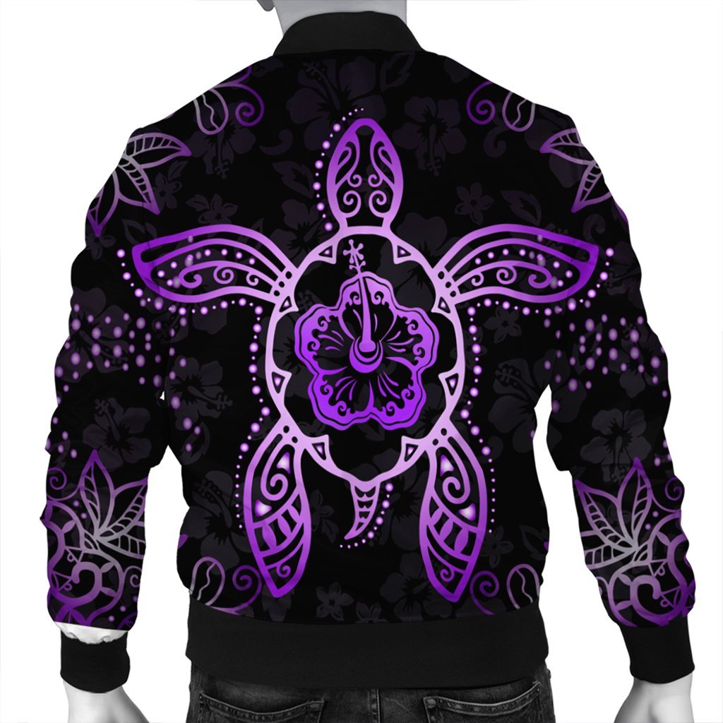 Hawaiian Turtle And Hibiscus Polynesian Bomber Jacket Violet - AH - Polynesian Pride