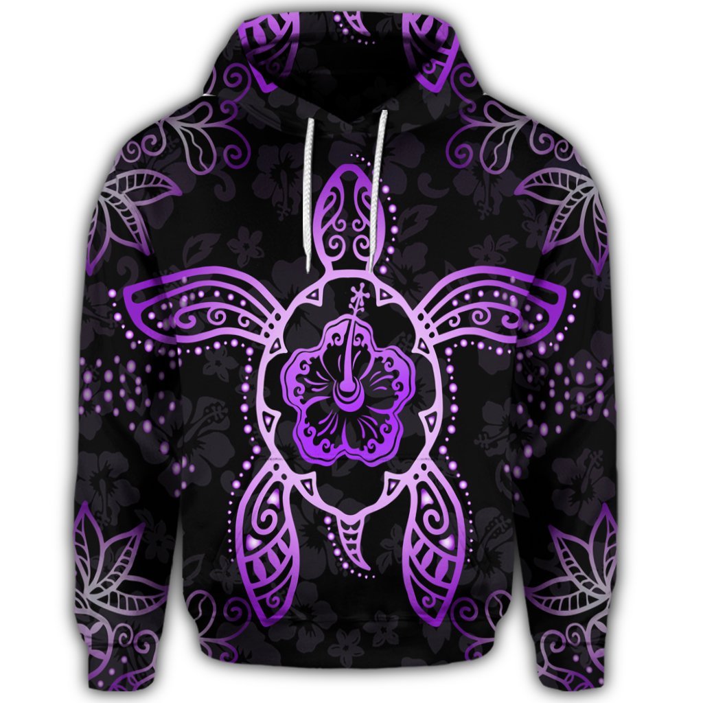 Hawaiian Turtle and Hibiscus Polynesian Hoodie Violet - Polynesian Pride