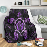 Hawaiian Turtle And Hibiscus Polynesian Premium Blankets Violet - AH - Polynesian Pride