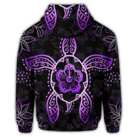 Hawaiian Turtle and Hibiscus Polynesian Zip Hoodie Violet - Polynesian Pride