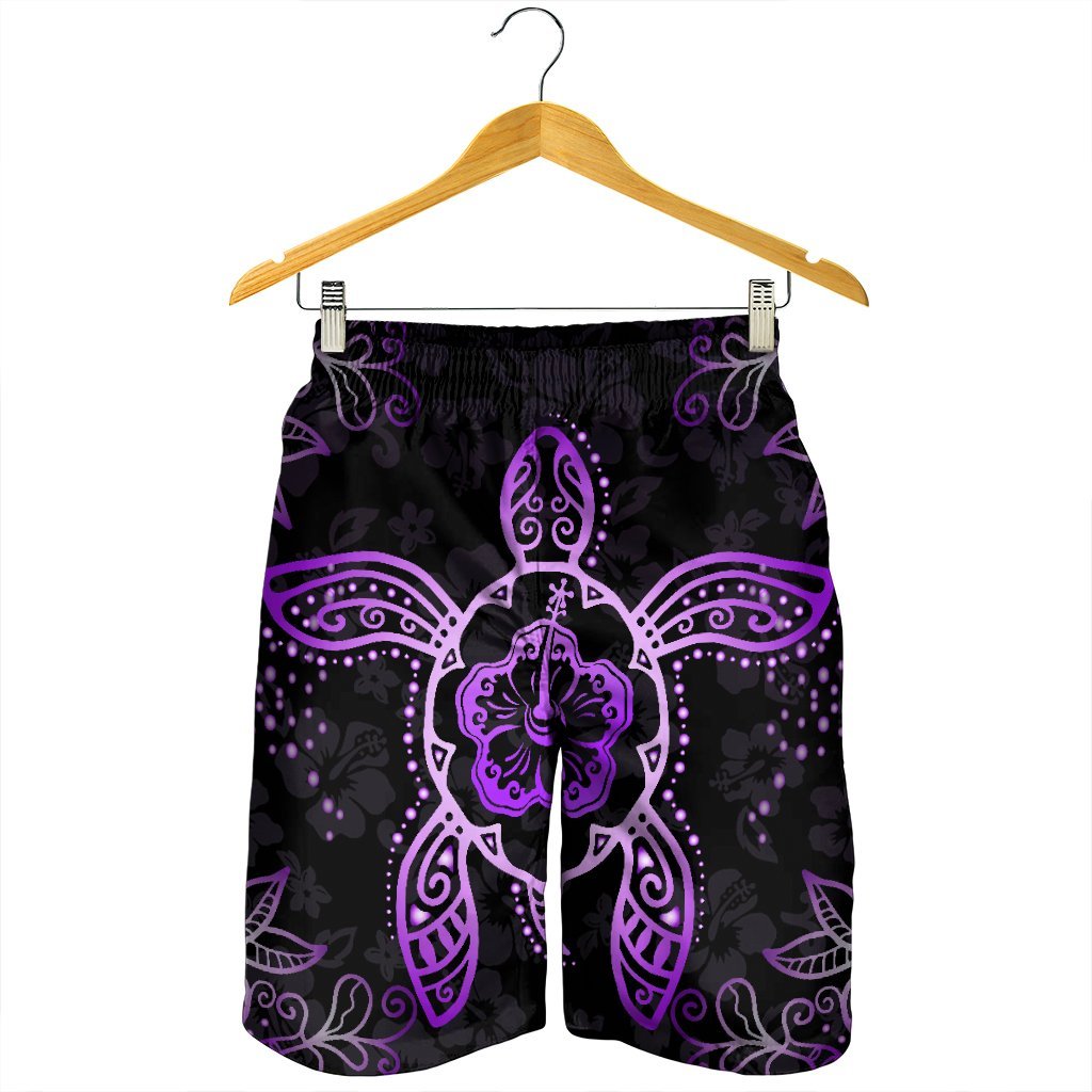 Hawaiian Turtle And Hibiscus Polynesian Men's Shorts Violet - AH - Polynesian Pride