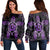 Hawaiian Turtle And Hibiscus Polynesian Women's Off Shoulder Sweater Violet - AH Black - Polynesian Pride