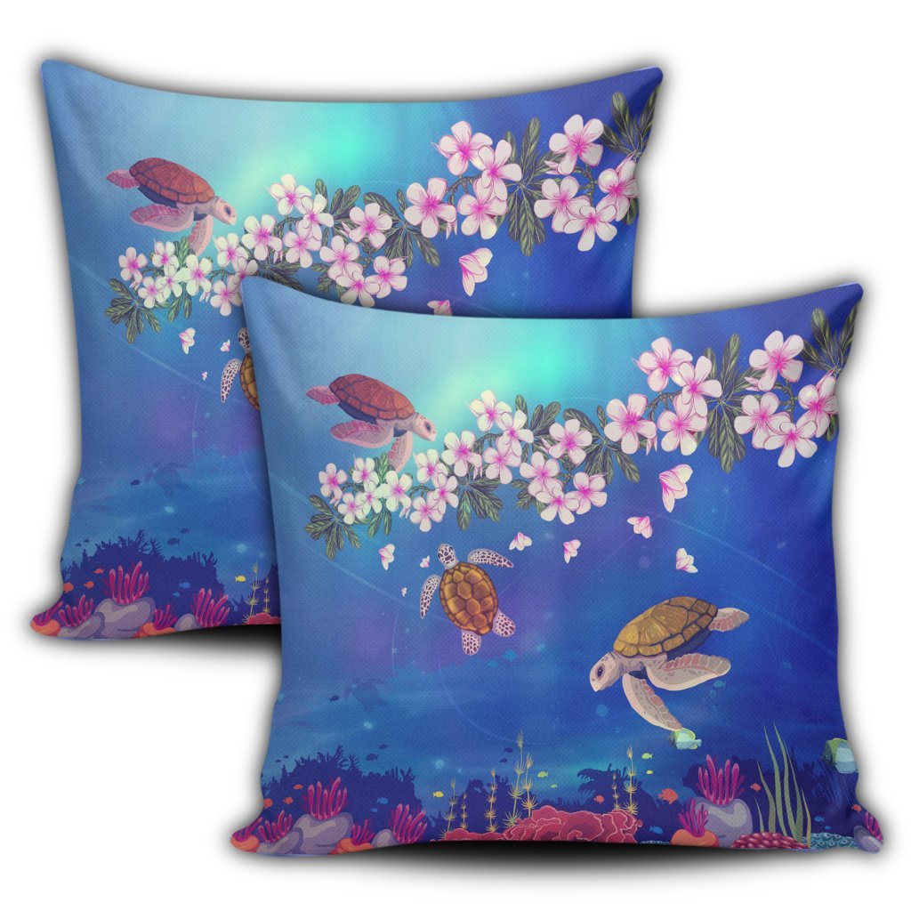 Hawaiian Turtle And Plumeria Pattern Polynesian Pillow Covers - AH - Polynesian Pride