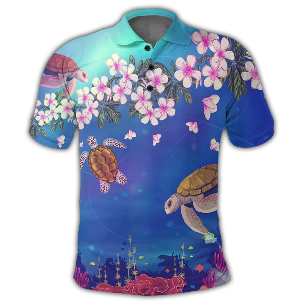 Hawaiian Turtle and Plumeria Pattern Polynesian Polo Shirt - Polynesian Pride