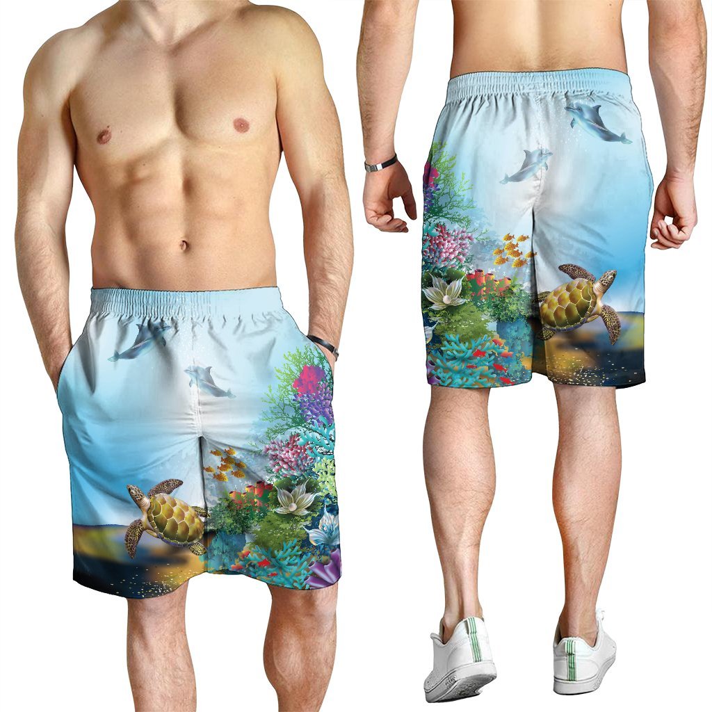 Hawaiian Turtle Dolphin In The Ocean Polynesian Men's Shorts - AH - Polynesian Pride