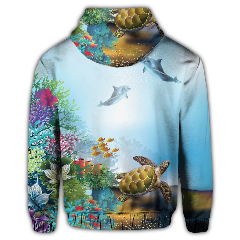 Hawaiian Turtle Dolphin In The Ocean Polynesian Zip Hoodie - Polynesian Pride
