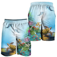 Hawaiian Turtle Dolphin In The Ocean Polynesian Men's Shorts - AH - Polynesian Pride