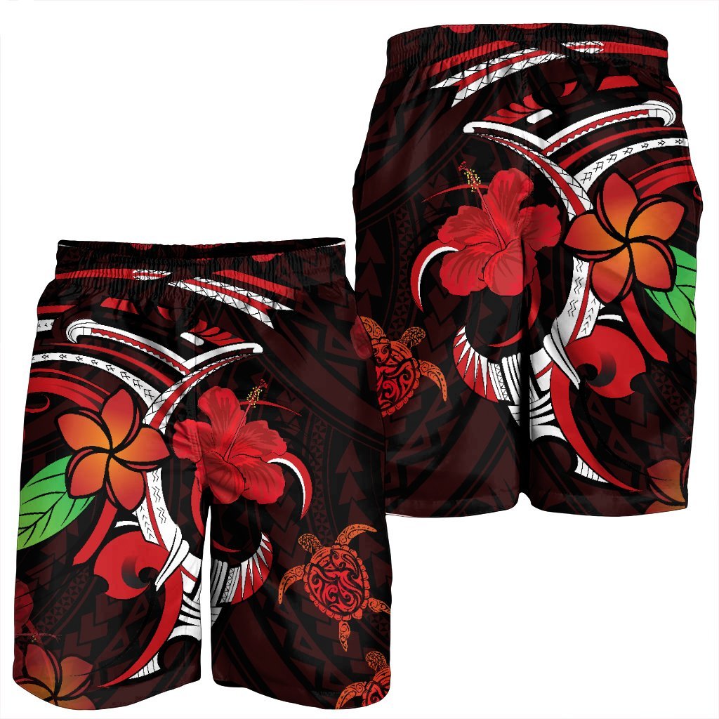 Hawaiian Turtle Hibiscus And Plumeria Flower Polynesian Men's Shorts - AH - Polynesian Pride