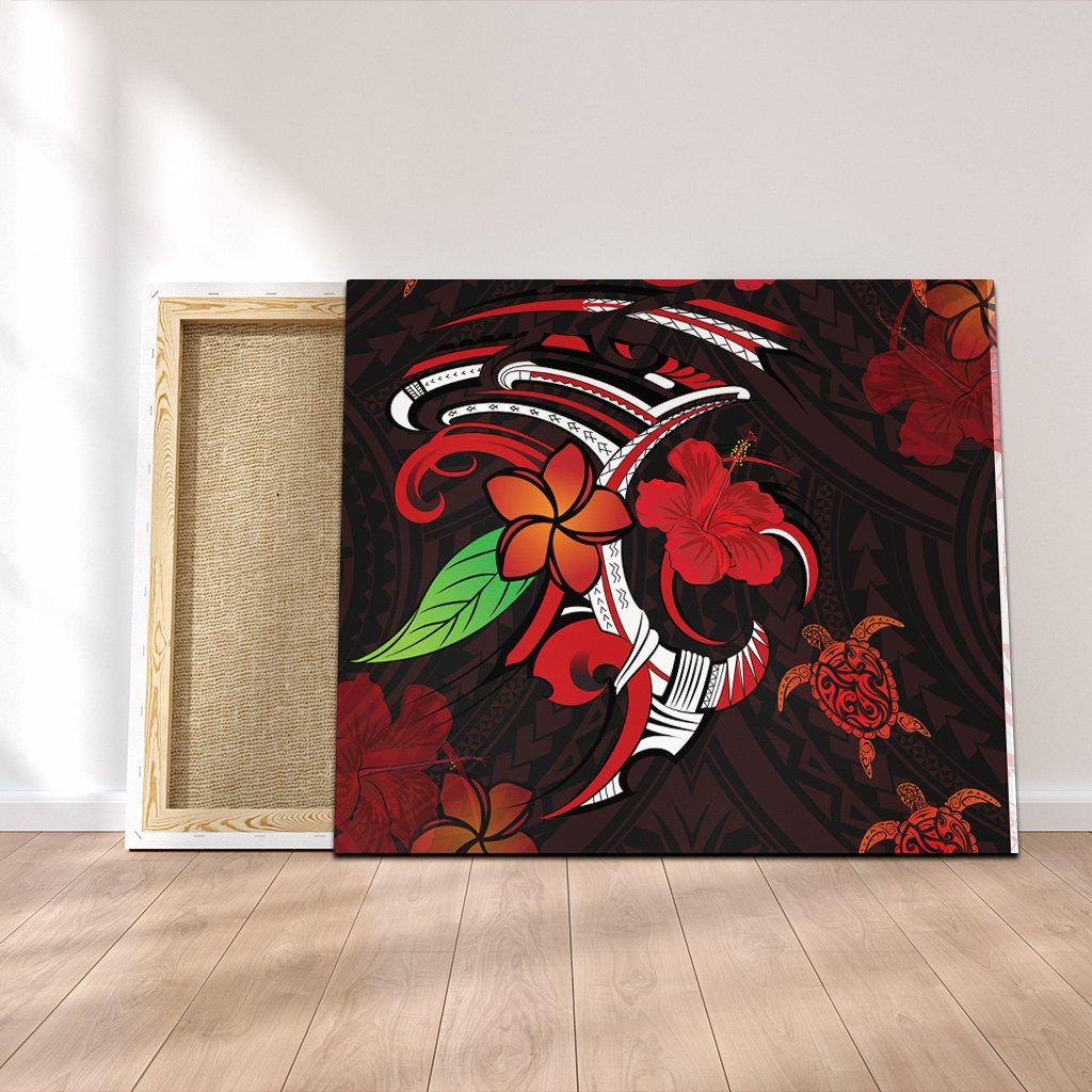 Hawaiian Turtle Hibiscus And Plumeria Flower Polynesian Canvas - AH Canvas Poly-cotton - Polynesian Pride
