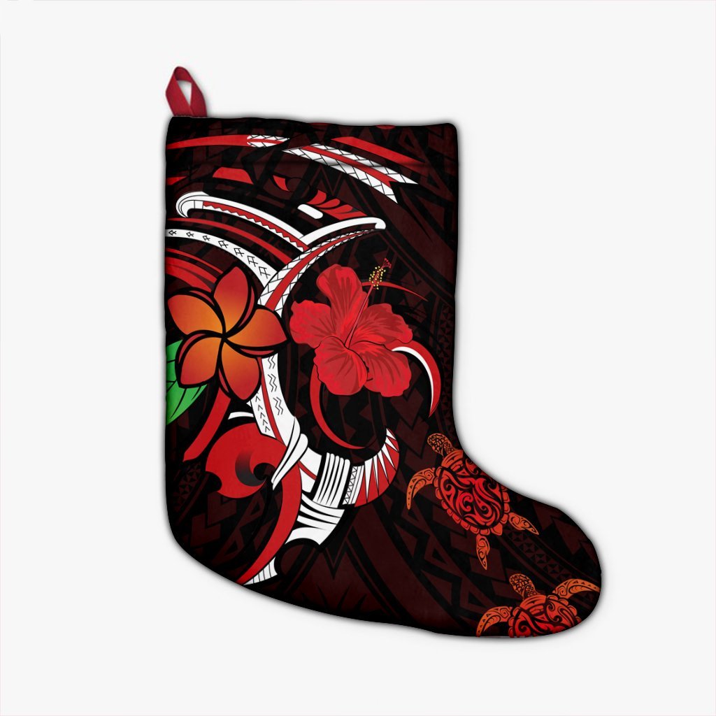 Hawaiian Turtle Hibiscus And Plumeria Flower Polynesian Christmas Stocking - AH Christmas Stocking 26 X 42 cm Black - Polynesian Pride