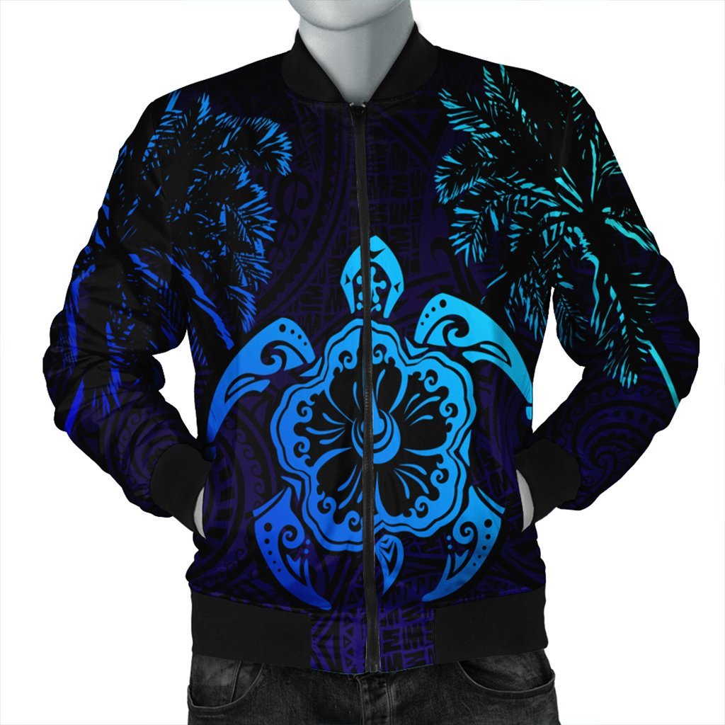 Hawaiian Turtle Hibiscus Coconut Tree Polynesian Bomber Jacket AH Black Unisex - Polynesian Pride