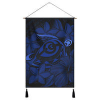 Hawaiian Turtle Hibiscus Plumeria Kanaka Polynesian Hanging Poster Blue - Soft Style - AH Hanging Poster Cotton And Linen - Polynesian Pride