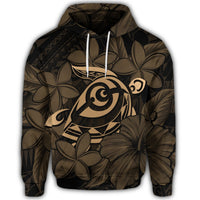 Hawaiian Turtle Hibiscus Plumeria Kanaka Polynesian Hoodie Gold Soft Style - Polynesian Pride