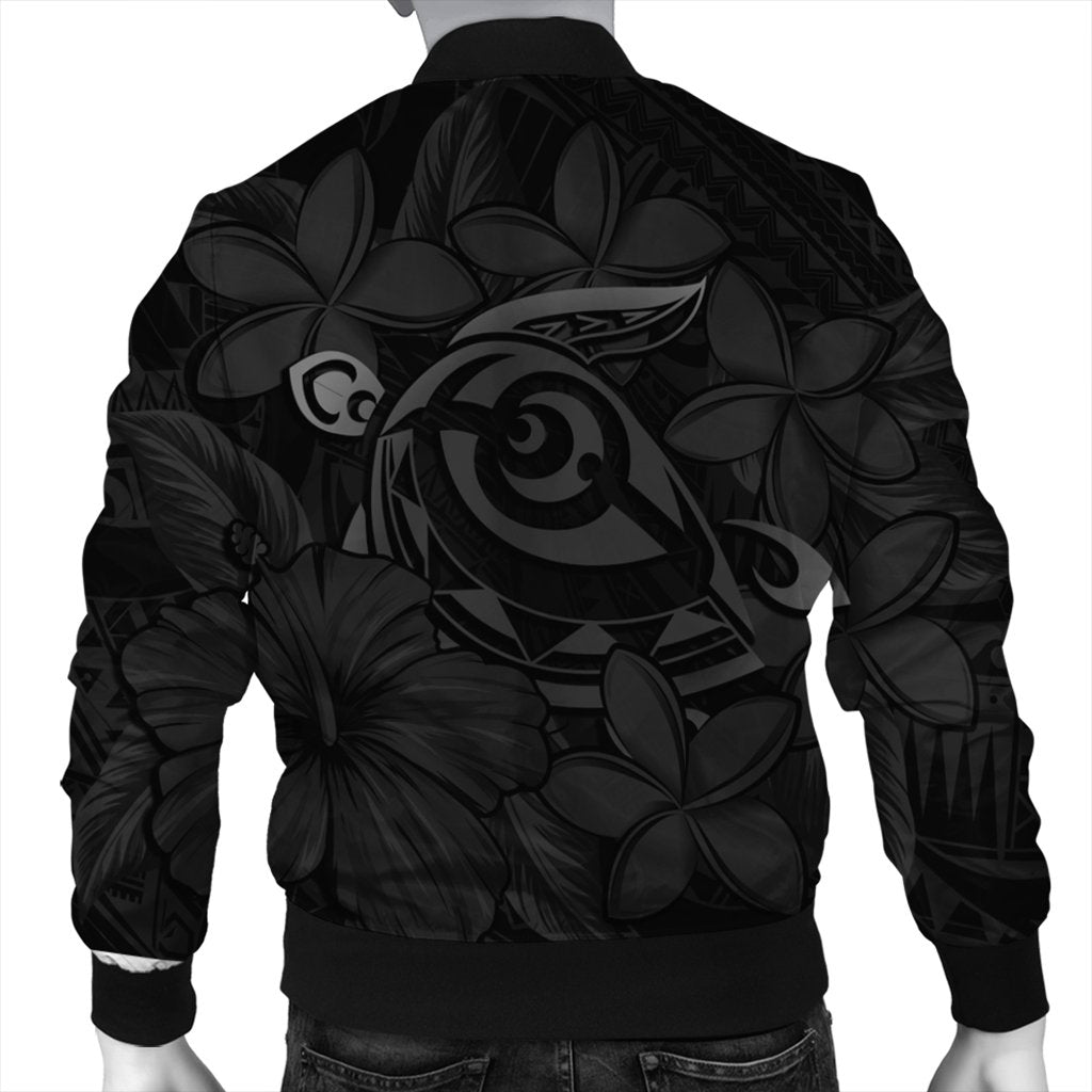 Hawaiian Turtle Hibiscus Plumeria Kanaka Polynesian Bomber Jacket Gray - Soft Style - AH - Polynesian Pride