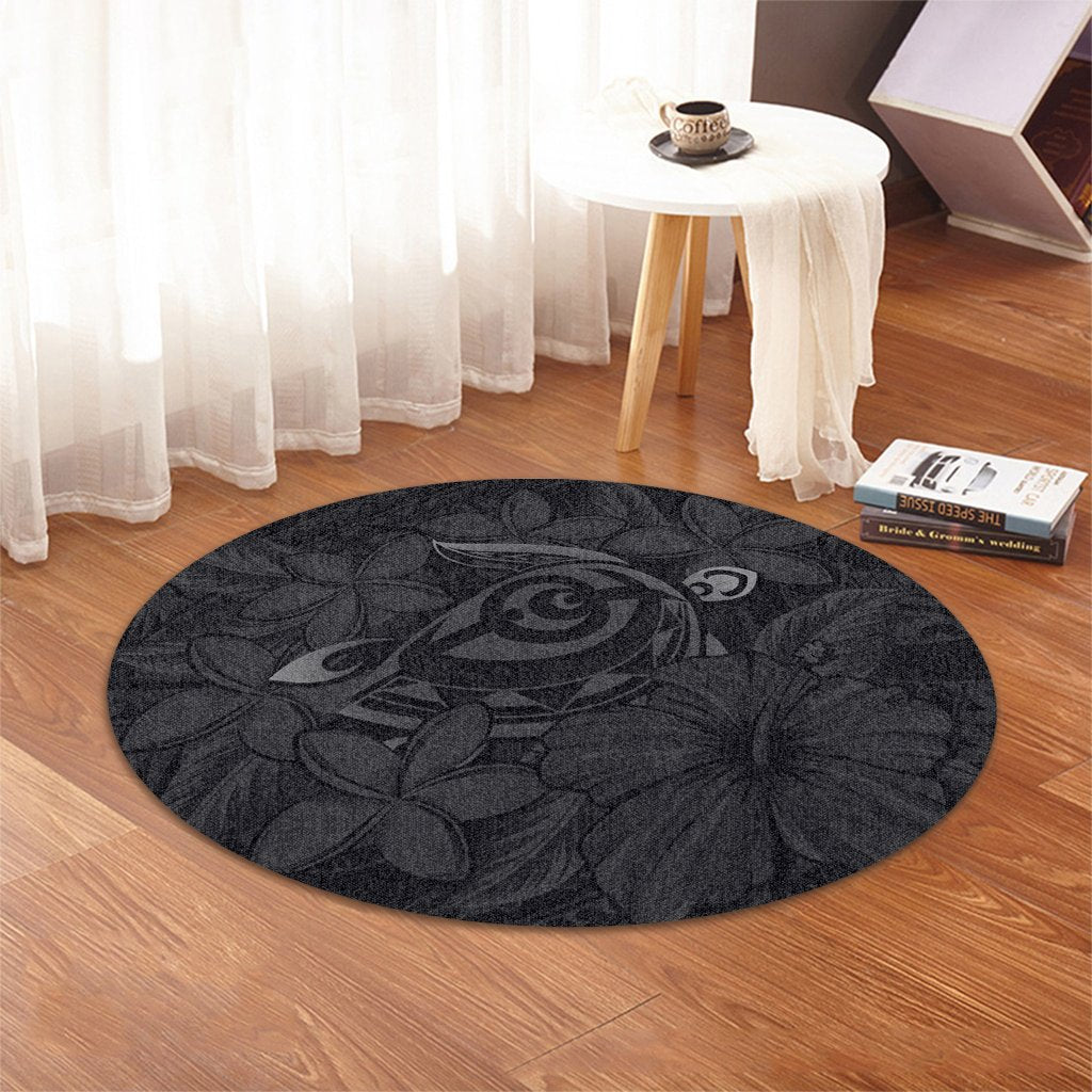 Hawaiian Turtle Hibiscus Plumeria Kanaka Polynesian Round Carpet Gray - Soft Style - AH - Polynesian Pride