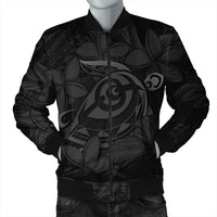 Hawaiian Turtle Hibiscus Plumeria Kanaka Polynesian Bomber Jacket Gray - Soft Style - AH Black Unisex - Polynesian Pride