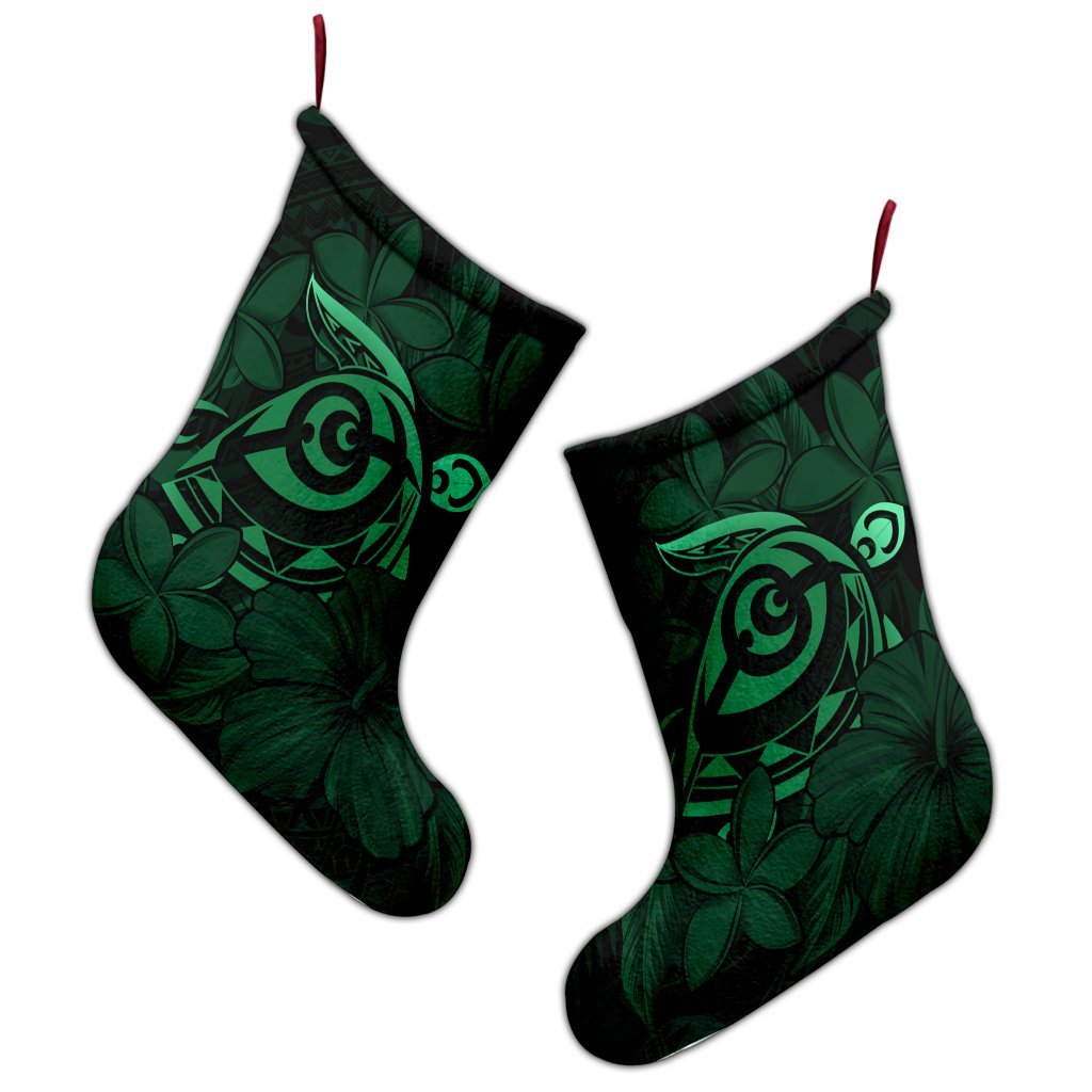 Hawaiian Turtle Hibiscus Plumeria Kanaka Polynesian Christmas Stocking Green - Soft Style - AH - Polynesian Pride