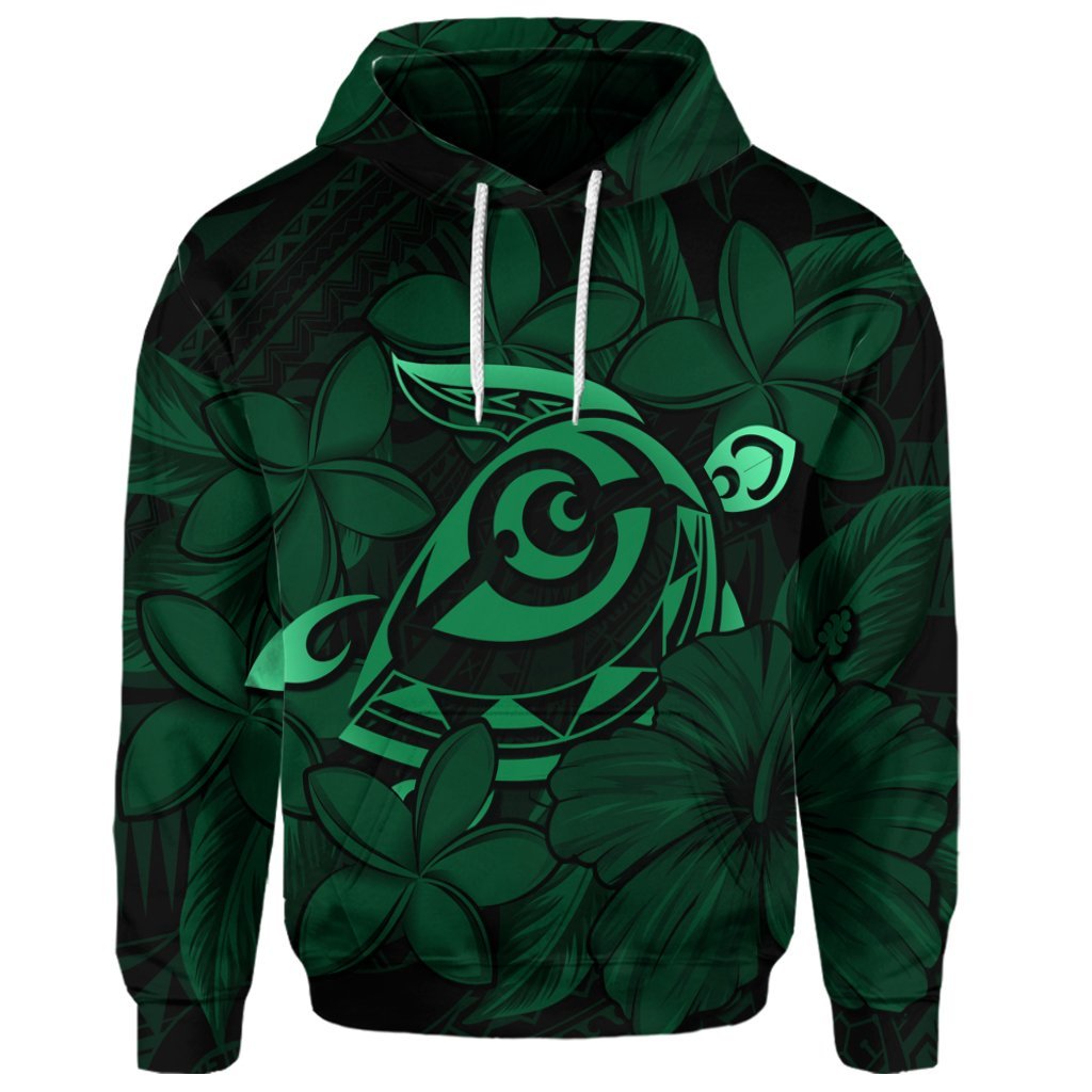 Custom Hawaiian Turtle Hibiscus Plumeria Kanaka Polynesian Hoodie Green Soft Style - Polynesian Pride