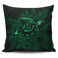 Hawaiian Turtle Hibiscus Plumeria Kanaka Polynesian Pillow Covers Green - Soft Style - AH Pillow Covers Black - Polynesian Pride