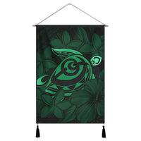 Hawaiian Turtle Hibiscus Plumeria Kanaka Polynesian Hanging Poster Green - Soft Style - AH Hanging Poster Cotton And Linen - Polynesian Pride
