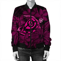 Hawaiian Turtle Hibiscus Plumeria Kanaka Polynesian Bomber Jacket Pink - Soft Style - AH - Polynesian Pride